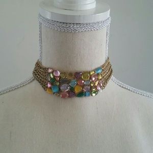 Gold cocker necklace with rhinestones